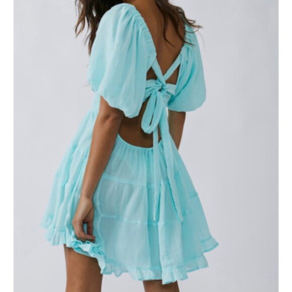 Free People Perfect Day Mini Dress with Smocking Details in Clear Skies Blue – S - Picture 3 of 8